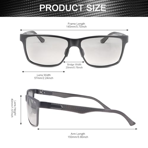 YIMI Polarized Photochromic Driving z87 Sunglasses For Men Women Day and Night safety glasses - color: Carbon Fibre C2