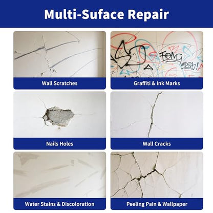 Breliter Drywall Patch Repair Kit - Premium All-in-One Repair Set (Patches/Scrapers/Sandpaper/Texture Sponge/Putty Knife) for Wall Holes, Cracks, Graffiti & Stains, Formaldehyde-Free, White (8.8oz)