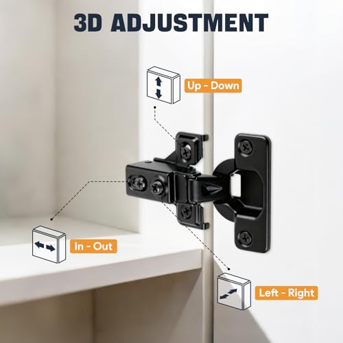 Mousike 40 Pack (20 Pair) Soft Close Cabinet Hinges, 1/2 Overlay Soft Close Hinges for Kitchen Cabinet, Stainless Steel, Built-in Damper, 100 Degree Opening Angle, 6 Way Adjustment - color: Black, size: 40 Pack