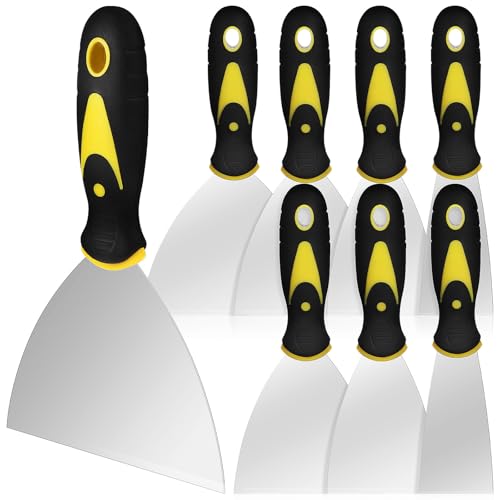 8pcs Stainless Steel Wall Repair Spatula Set with Handles, Putty Knives for Drywall, Caulking, and Wall Covering Removal, Includes 2", 3", 4", 5" Sizes for Home Painting and
