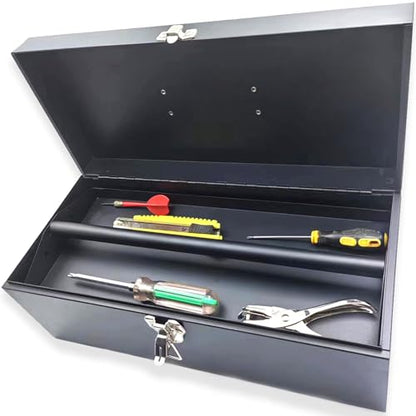 16" Portable Metal Toolbox Black Large Tool Box 18-Gauge Meta l Tackle Box Tool Box Drawer Organizer Steel Toolbox With Metal Latch and Handle - color: Black