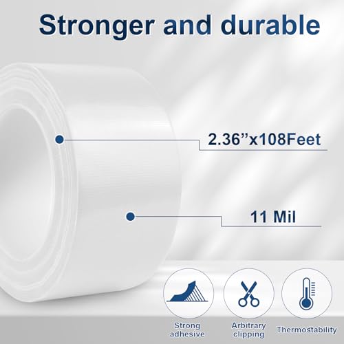 White Duct Tape Heavy Duty, 1.88 Inch x 35 Yard Waterproof Strong Adhesive Duct Tape for Indoor Outdoor Repairs Tear by Hand, 1 Roll - color: White