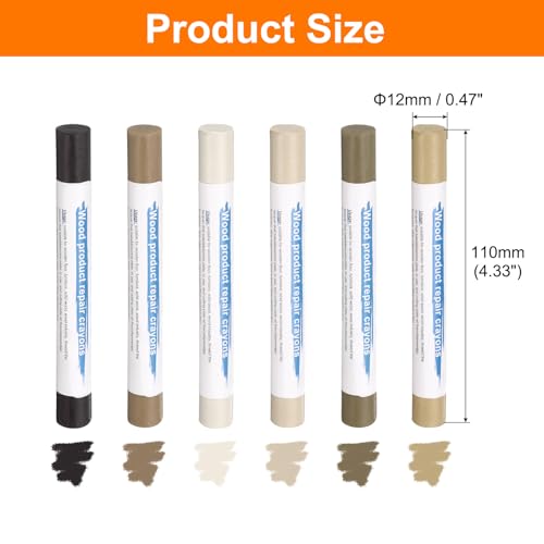 HARFINGTON Wood Filler Sticks 6 Colors Wooden Wax Touch Up Furniture Repair Crayons for Light Brown Gray, Deep Mellow Yellow, Dim Gray, Deep Chocolate, Light Dim Gray, Light Taupe - color: Silver Pears Series