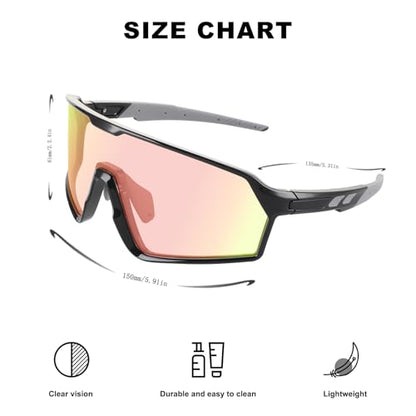 BangLong Photochromic Cycling glasses for Men Women, Clear Running MTB Sunglasses UV Protection - color: Black Frame-red Photochromic