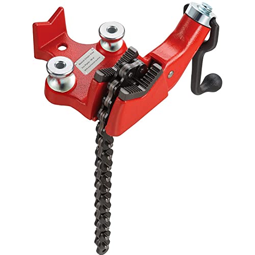 Mophorn Screw Bench Chain Vise 1/8 to 5-Inch Pipe Capacity, Heavy Duty Bench Chain Pipe Vise with Crank Handle, Neoprene-Coated Jaw, Cast Iron Material Ideal for a Variety of Pipes - size: 1/8" - 5" Bench Mount