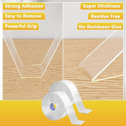 ZOMPAGO Double Sided Tape 4 Rolls 0.6in x 9.84FT Clear Heavy Duty Mounting Tape for Walls Picture Hanging Carpet Adhesive Acrylic Strong Removable No Damage - size: 4 Rolls 0.6in X 9.84ft