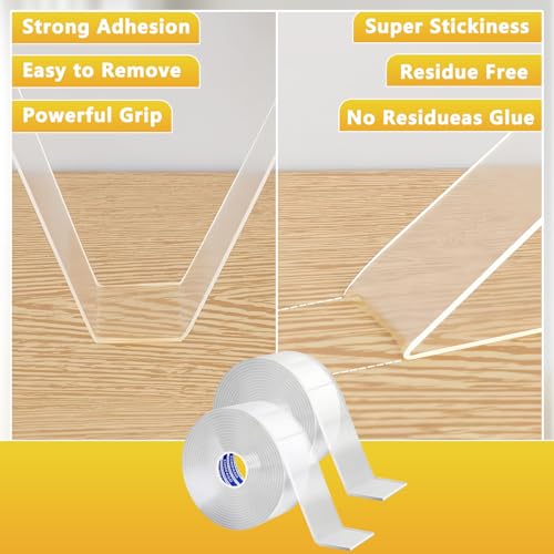 ZOMPAGO Double Sided Tape 2 Rolls 0.6in x 9.84FT Clear Heavy Duty Mounting Tape for Walls Picture Hanging Carpet Adhesive Acrylic Strong Removable No Damage - size: 2 Rolls 0.6in x 9.84FT