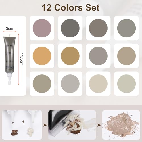 HARFINGTON 12 Colors Wood Filler Scratch Repair Kit Touch Up Filler Wood Paint for Repairing Scratches Cracks Holes on Wooden Floors Cabinet, Table, Modern Gray Series - color: Modern Gray Series