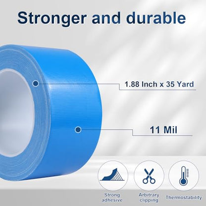 Blue Duct Tape Heavy Duty, 1.88 Inch x 35 Yard Waterproof Strong Adhesive Duct Tape for Indoor Outdoor Repairs Tear by Hand, 1 Roll - color: Light Blue