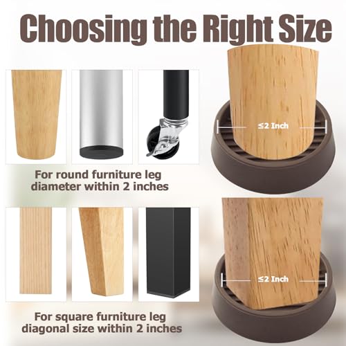 4 Pack 2 x 2 Inch Round Rubber Caster Cups, Non Slip Furniture Pads Furniture Coasters, Non Skid Furniture Feet Anti Slide Floor Protector for Bed Couch Chair Table Stoppers (Brown) - size: 2 Inch