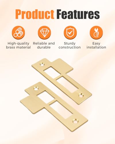 2 Pcs Brushed Brass Door Strike Plate Latch with Screws Solid Brass Replacement Latch Striker Keeper for Mortise, Striker, Keeper, 3-1/2" (3.5 Inch)