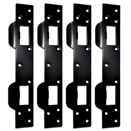 Door Strike Plate Reinforcement Plate, Front Door Strike Plate, Double Strike Plate for 5-1/2 in. Hole Centers, Heavy Duty, Front Door Security Devices Door Latch Plate (Matte Black, 4 Packs) - color: Matte Black, size: 4 Pack