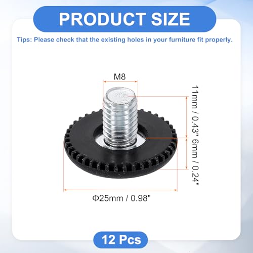 uxcell 12Pcs M6 Thread Furniture Feet Levelers, 25x14mm Adjustable Leveling Table Feet, Screw on Furniture Glide Leveling for Chair Stool Legs, Black - color: Black, size: M6x25x14mm