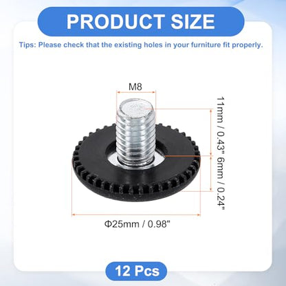 uxcell 12Pcs M6 Thread Furniture Feet Levelers, 25x14mm Adjustable Leveling Table Feet, Screw on Furniture Glide Leveling for Chair Stool Legs, Black - color: Black, size: M6x25x14mm