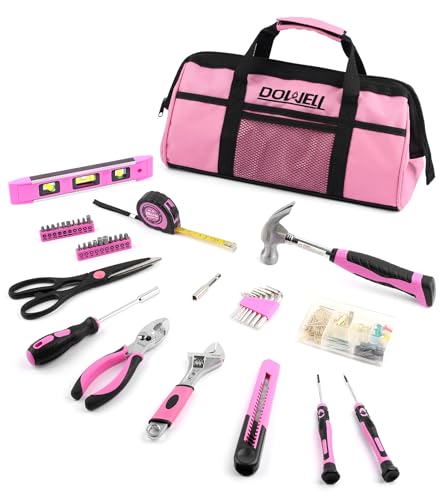 DOWELL Pink Tool Kit 140PCS for Women, Girls, Ladies, Household Tool Set with 14” Tool Bag - size: 140PCS
