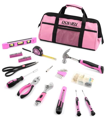 DOWELL Pink Tool Kit 140PCS for Women, Girls, Ladies, Household Tool Set with 14” Tool Bag - size: 140PCS