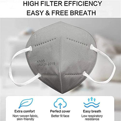 LEMENT 50PCS KN95 Face Mask 5 Layer Cup Dust Safety Masks Breathable Elastic Ear Loops Grey Masks - color: Adult-50 Pack-grey