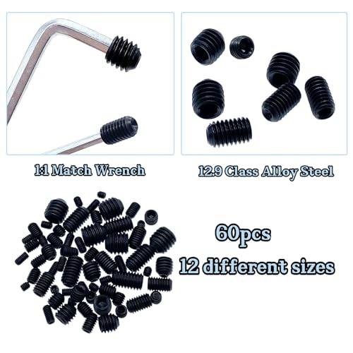 60pcs Set Screws, Set Screws Assortment Kit, Grub Screws M3 M4 M5 M6 M8 for Home Repair, Repair Furniture, Electronic Product, Install Door Lock, DIY, Fixtures, 12 Sizes - size: 60pcs(12 Sizes)