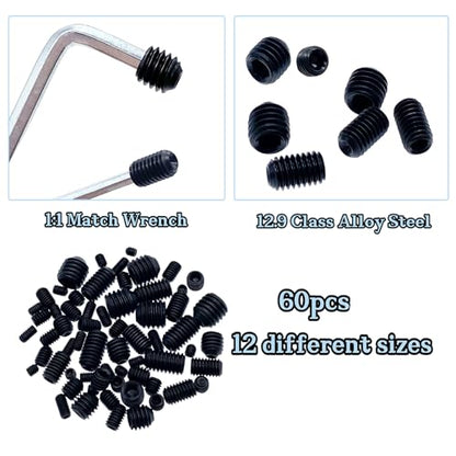 60pcs Set Screws, Set Screws Assortment Kit, Grub Screws M3 M4 M5 M6 M8 for Home Repair, Repair Furniture, Electronic Product, Install Door Lock, DIY, Fixtures, 12 Sizes - size: 60pcs(12 Sizes)