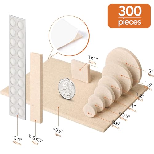 Furniture Pads 300 Pack Premium Furniture Felt Pads (Beige), Huge Quantity Self Adhesive Anti Scratch Floor Protector for Furniture Legs Hardwood with 60 Cabinet Door Bumpers - size: Beige