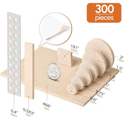 Furniture Pads 300 Pack Premium Furniture Felt Pads (Beige), Huge Quantity Self Adhesive Anti Scratch Floor Protector for Furniture Legs Hardwood with 60 Cabinet Door Bumpers - size: Beige