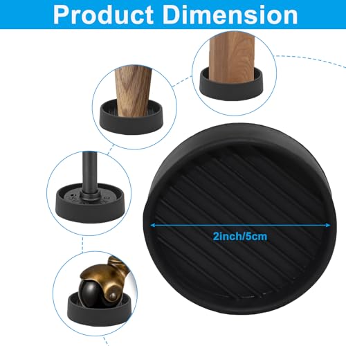 BokWin 2x2 Inch Round Rubber Furniture Pads (4 Pack) - Strong Grip Non Slip Cups, Secure Anti Slide Feet for Bed Couch Table Chair - Floor Protectors Stop Movement, Black - size: 2 x 2 inch
