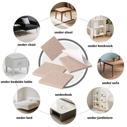 Beige Square Self Stick Furniture Pads, Non Slip Anti Scratches Felt Pads Floors Protector, 12 PCS, 1 Inch * 1 Inch - size: 1 Inch * 1 Inch