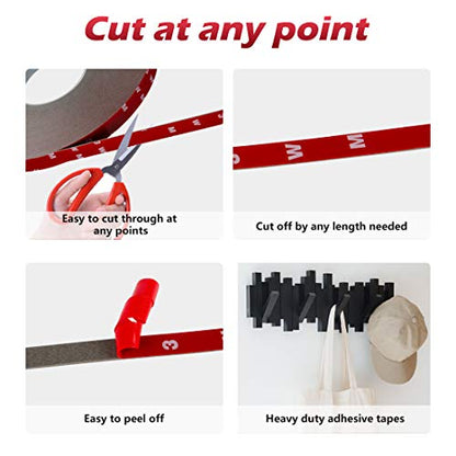CloudBuyer Double Sided Tape,Mounting Adhesive Tape Heavy Duty,Waterproof Foam Tape, LED Strip Lights, Home Decor, Office Decor (0.47In x 108 Ft, Black) - size: 0.47In x 108 Ft