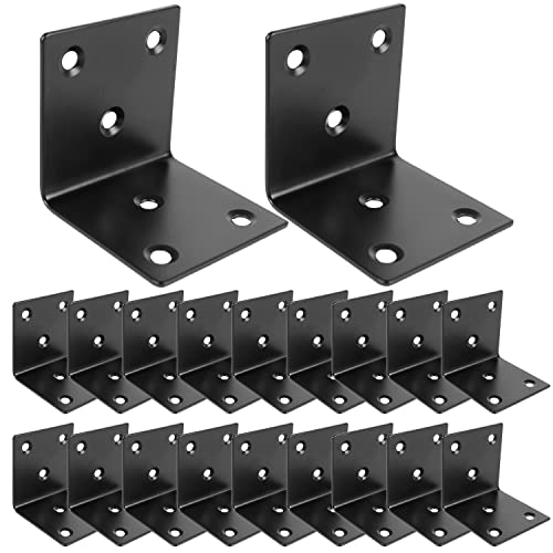 20PCS Corner Brace 2 X 2 Inch Stainless Steel L Bracket Heavy Duty Black Large Corner Bracket Joint Right Angle Brackets 90 Degree Corner Fastener for Wood Furniture Cabinet Drawer Bed Chair - size: 2"x2"