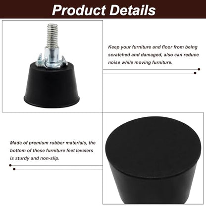 Litoexpe 1.2 Inch M6 Thread Adjustable Furniture Leveling Feet Screw in Threaded 4PCS, Table Chair Levelers Feet Glides for Chairs Tables Cabinet Sofa Furniture - size: 1.2 Inch