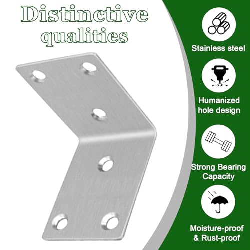 40PCS L Bracket Corner Braces, 304 Stainless Steel Shelf Bracket for Wood, Shelves, Bookshelf Support 90° L Shape Joint Angle Brackets.(Silver,2.6X1.89X0.08IN) - size: 2.6X1.89X0.08IN