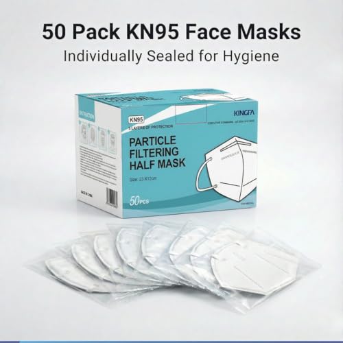 Kingfa KN95 Face Masks 50 Pack, GB2626-2019 Certified 5-Layer, 95% Filtration, Adjustable Nose Clip - color: White