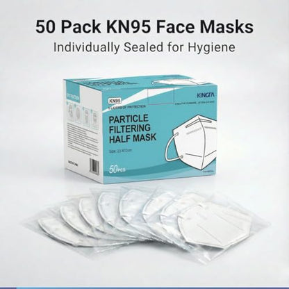 Kingfa KN95 Face Masks 50 Pack, GB2626-2019 Certified 5-Layer, 95% Filtration, Adjustable Nose Clip - color: White