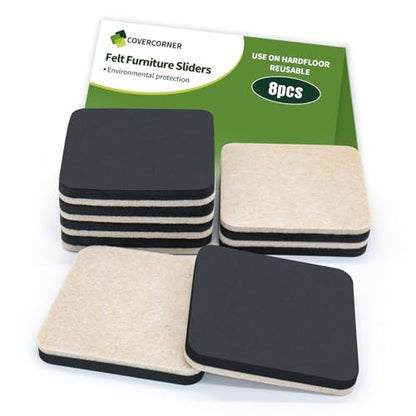 Felt Furniture Sliders for Hardwood Floors 8 PCS - 3 1/2 inch Square Furniture Moving Slider – Heavy Duty Felt Movers Sliders Chair Legs Floors Protectors (for Hardwood Floors) - size: 8 PCS 3 1/2'' Beige
