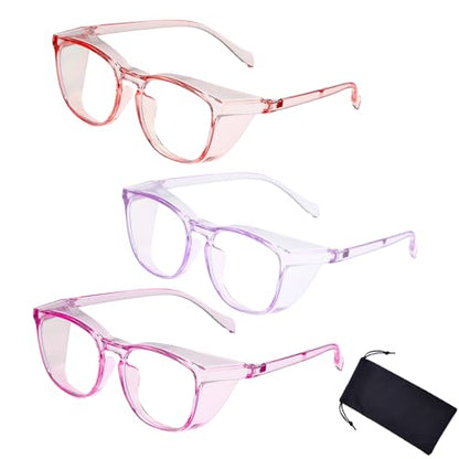 Safety Glasses for Men Women, Anti Fog Safety Goggles Comfortable Blue Light Blocking UV Protective Adult Nurse - color: Square Pink Purple 3pack
