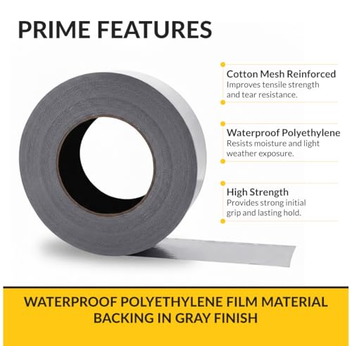 Brixwell Duct Tape Heavy Duty 2 Inch x 20 Yards Gray, Waterproof Adhesive Roll with Reinforced Cotton Mesh Backing, Professional Grade for Indoor Outdoor Repairs, Sealing, Bundling, Packaging Use - size: 2" x 20 yards