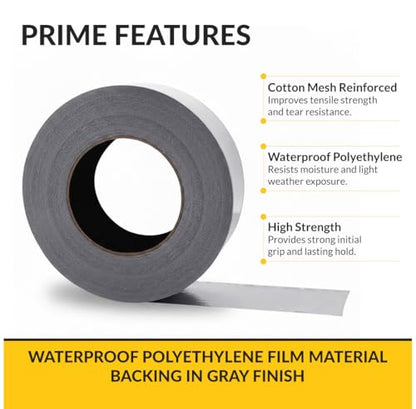 Brixwell Duct Tape Heavy Duty 2 Inch x 20 Yards Gray, Waterproof Adhesive Roll with Reinforced Cotton Mesh Backing, Professional Grade for Indoor Outdoor Repairs, Sealing, Bundling, Packaging Use - size: 2" x 20 yards