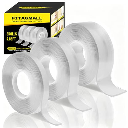 3 Rolls 0.39"+0.79"+1.18"(1-2-3cm) Double Sided Nano Tape Heavy Duty Removable Clear Mounting Tape for Picture Poster Carpet Wall Hanging - style: 0.39"+0.79"+1.18" Mixed