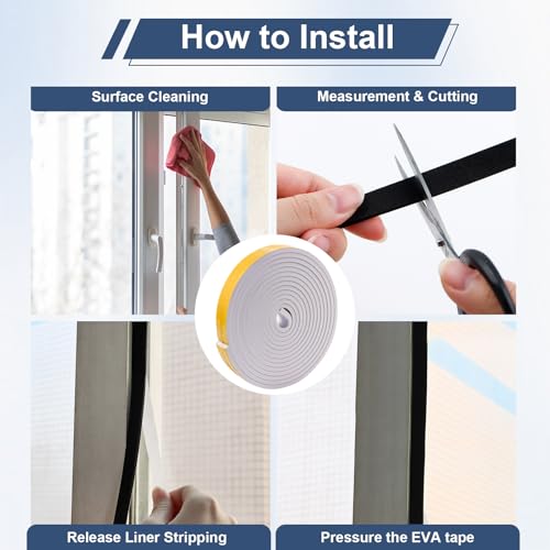 Weather Stripping Door Seal Foam Tape for Doors Windows 1/2 Inch W x 1/4 Inch T 33 FT Strong High Density Foam Insulation Strips Adhesive Tape White - size: 1/2 Inch W x 1/4 Inch T 33 Ft White