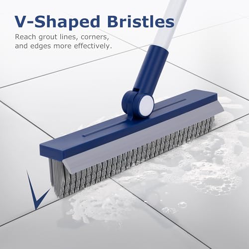 IVYROLL Grout Brush with Long Handle, Grout Cleaner Brush for Tile Floors, Stiff Bristles for Crevice, Tile Line, Shower, Kitchen, Bathroom - color: Blue