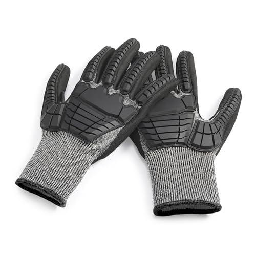 Amazon Basics Impact Protection Work Gloves - Cut Level A2, ANSI Level 4 Abrasion, Touchscreen Compatible, 15G Sandy Nitrile Palm, XX-Large, Black with Black Edge - size: XX-Large