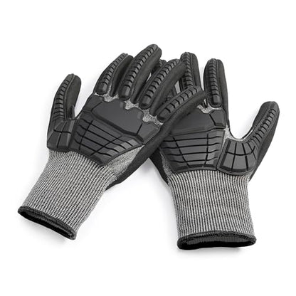 Amazon Basics Impact Protection Work Gloves - Cut Level A2, ANSI Level 4 Abrasion, Touchscreen Compatible, 15G Sandy Nitrile Palm, XX-Large, Black with Black Edge - size: XX-Large