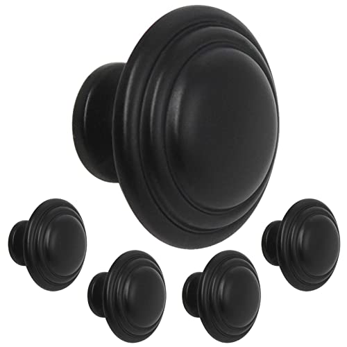 Gobrico 5 Pack 1-3/8" Black Cabinet Knobs, Kitchen Cupboard Knob, Round Bi-Fold Drawer Knobs, Matte Black Dresser Knob - color: Black