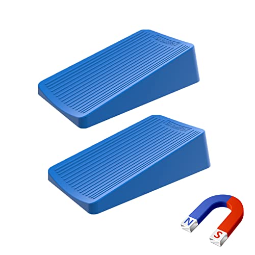 Premium Rubber Door Stop - Large Door Stopper Wedge,Anti-Slip Design, Automatically Fixed,Works On All Floor Types and Carpet Heavy Duty Door (2 Pack, Blue)… - color: Blue 2 PACK