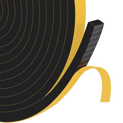 Weather Stripping Door Seal 1/2 in x 1/4 in Self Adhesive Foam Tape Insulation Strips，Weatherproof, Reduce Noise, High Density Foam Weatherstripping for Door Frames,Windows,Door Gaps,Black - color: Black, size: 1/2 In x 1/4 In x 13Ft