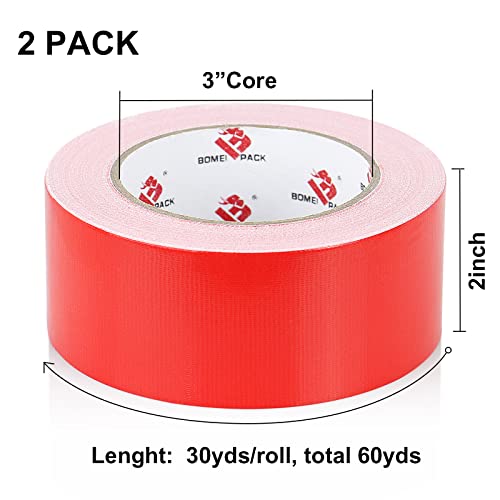 BOMEI PACK 3 Pack Duct Tape Red,2 Inch x 30 Yards,9 Mil Thick Heavy Duty Strong Tape Duct,Waterproof,No Residue,Flexible,Tear by Hand,Industrial Grade for Repairing,Fxing and Packaging (Red) - color: Red