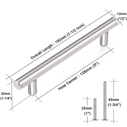 Probrico 5 Pack Stainless Steel Kitchen Cabinet Drawer Closet Handles Bedroom Dresser Pulls 5"/128mm Hole Centers - color: Brushed Nickel, size: hole center 5"