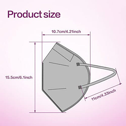 Miuphro KN95 Face Mask, 5-Layer Design Cup Dust Safety KN95 Masks 25 Pack, Gray - color: Grey