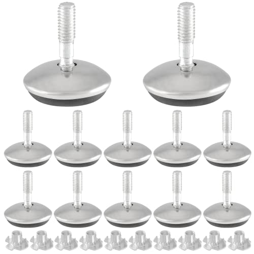 Bivethoi 12 Pack M6 Swivel Furniture Leveling Feet, Adjustable Table Leg Levelers, Heavy Duty Sofa Feet with T Nut, Threaded Swivel Foot Pads, Chair Glides, 1-3/16 Inch OD - size: M6 (1-3/16 inch)