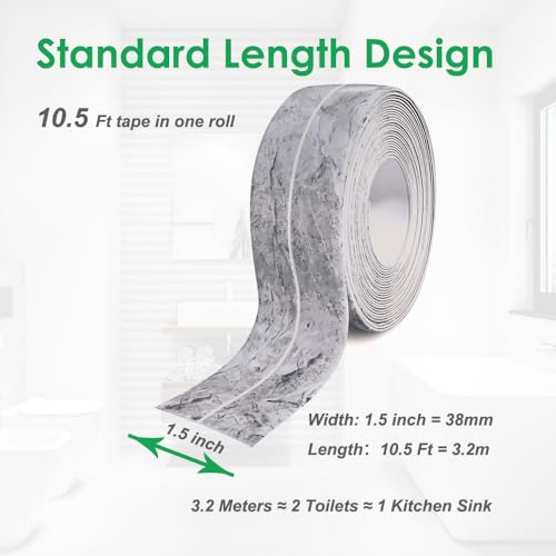 1.5" * 10.5' Kitchen & Bath Tape Caulk Strip, Upgraded Acrylic Glue PVC Self Adhesive Waterproof Caulking Sealing Tape, Decorative Sealant Trim for Kitchen Sink Toilet Bathtub (MarbleGrey) - style: MarbleGrey